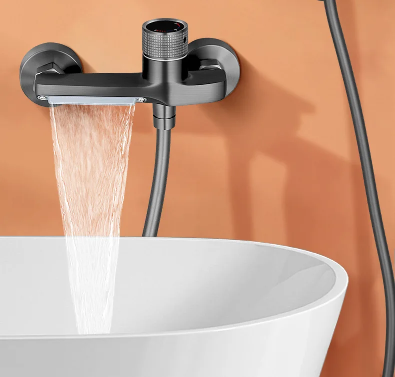 MTTUZK Wall Mounted Brass Chrome Plated Bathtub Faucet With Hand Shower Bathroom Hot Cold Gun Gray Bath Shower Faucet Torneiras