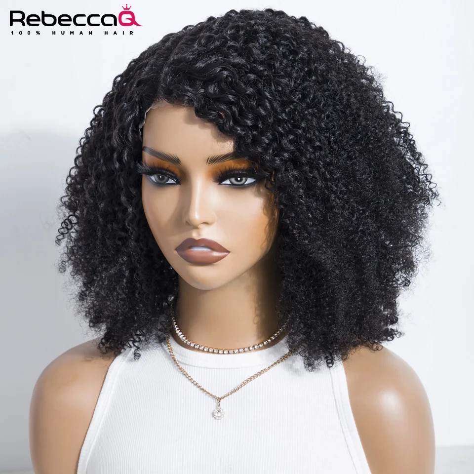 RebeccaQ wig rambut manusia keriting Jerry depan renda 13x5x1 ketebalan 250% wig gaya Bob pendek Remy untuk rambut Remy warna alami 14 inci