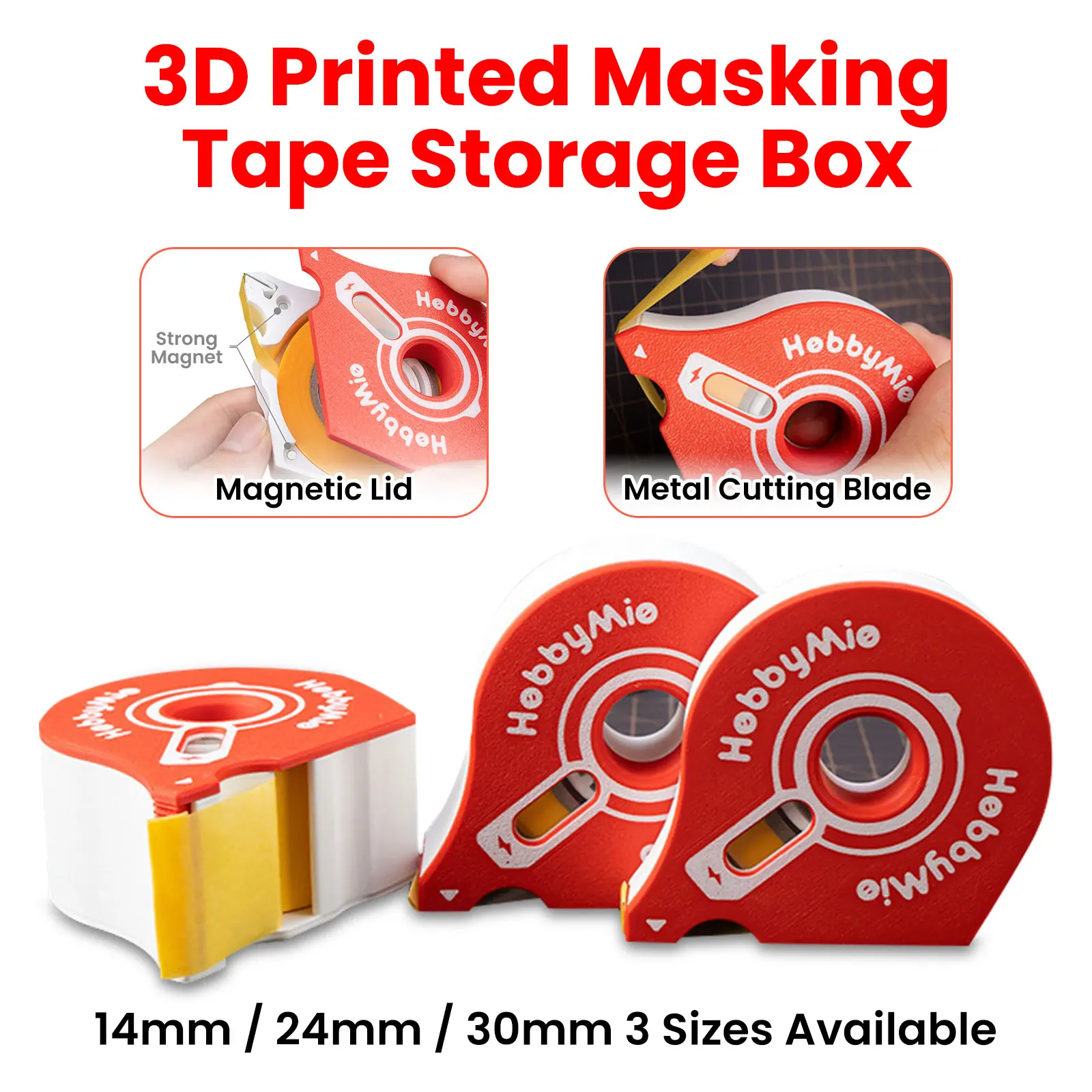 HobbyMio Dustproof 3D Printed Masking Tape Dispenser Portable Cutter for 14/24/30mm Tape Military Model Building Hobby Tools