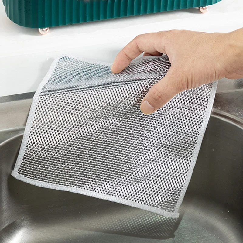 New Wire Dishcloth Rust Removal Scouring Pad Kitchen Magic Cleaning Cloth Reusable Non Stick Oil Silver Rag Home Cleaning Tools