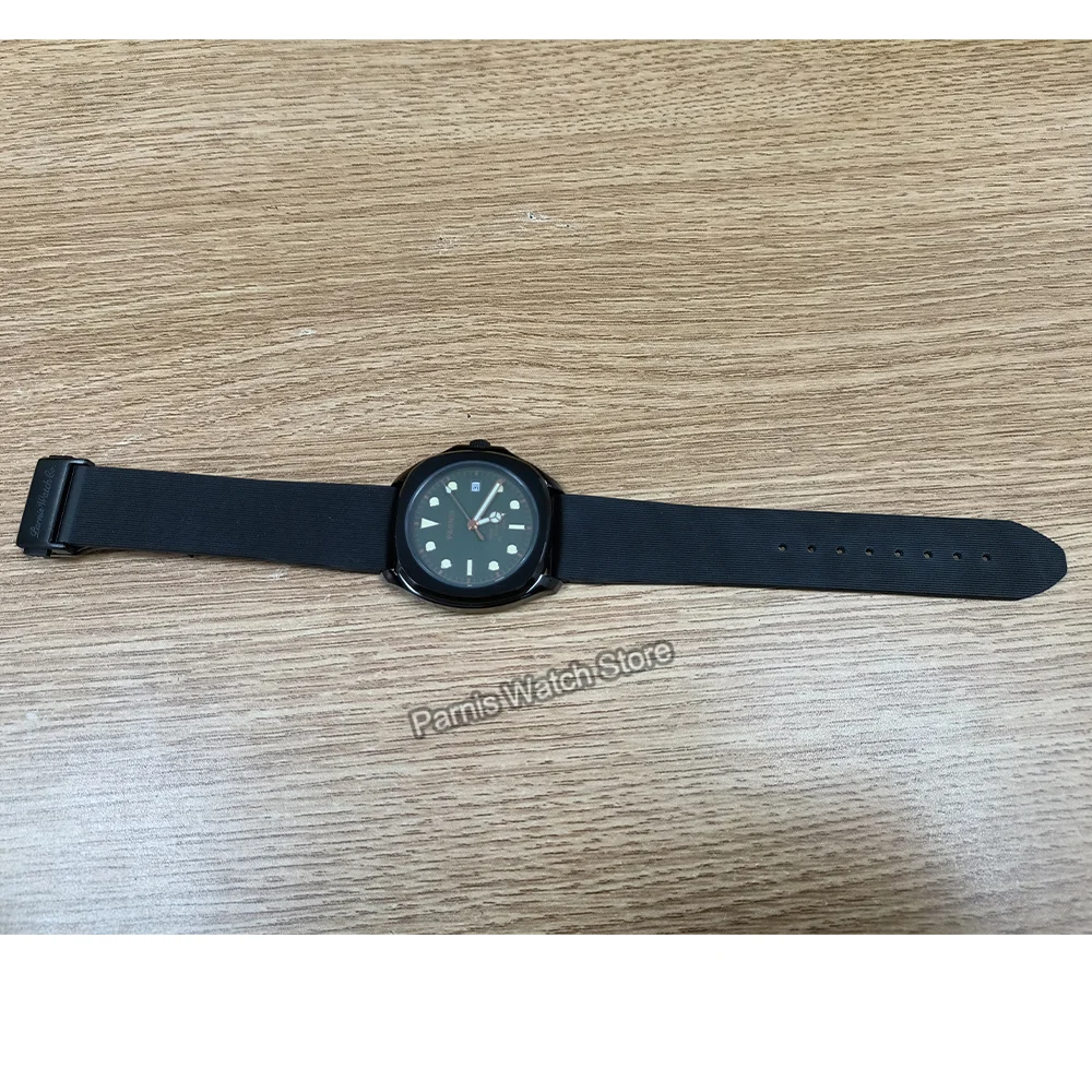 Parnis 39mm relógio de pulso masculino miyota8215 relógio mecânico automático luminoso caixa preta marcas mostrador verde com pulseira de couro