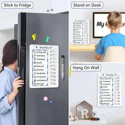2Pcs/Set Kids Erasable Chore Chart 10 Sliding Buttons Magnetic Stickers Wall Mounted Routine Checklist Task Planning Board Pen