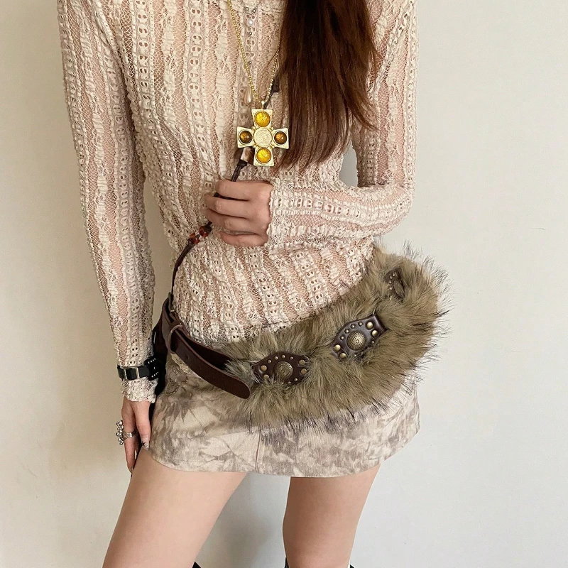 

1 шт. женский теплый пояс из искусственного кроличьего меха и искусственной кожи кофейного цвета в винтажном стиле, подходит для платьев, осенних и праздничных нарядов на Хэллоуин