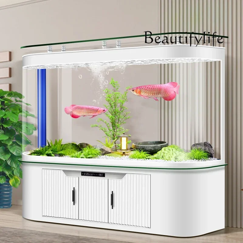 

Hot bending integrated fish tank living room bottom filter water free large floor aquarium