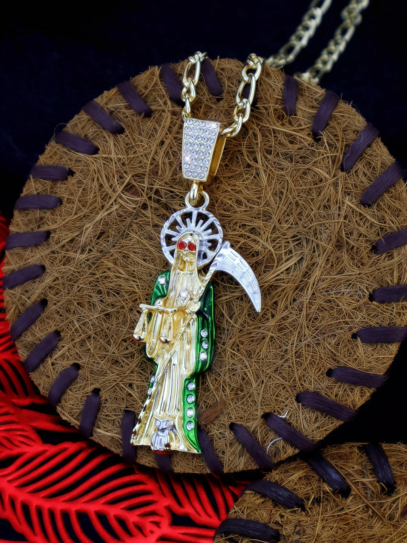 1Pc Santa Muerte Necklace Figaro Chain Santisma Muerte Pendant/Charm St. Jude Men\'s Women\'s Necklace