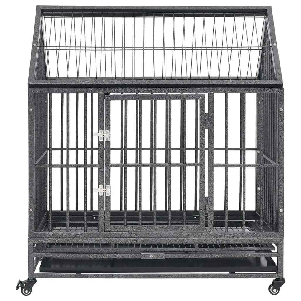 36.2x24.4x41.7 Steel Dog Cage with Wheels & Roof - Portable Pet Kennel for Easy Mobility