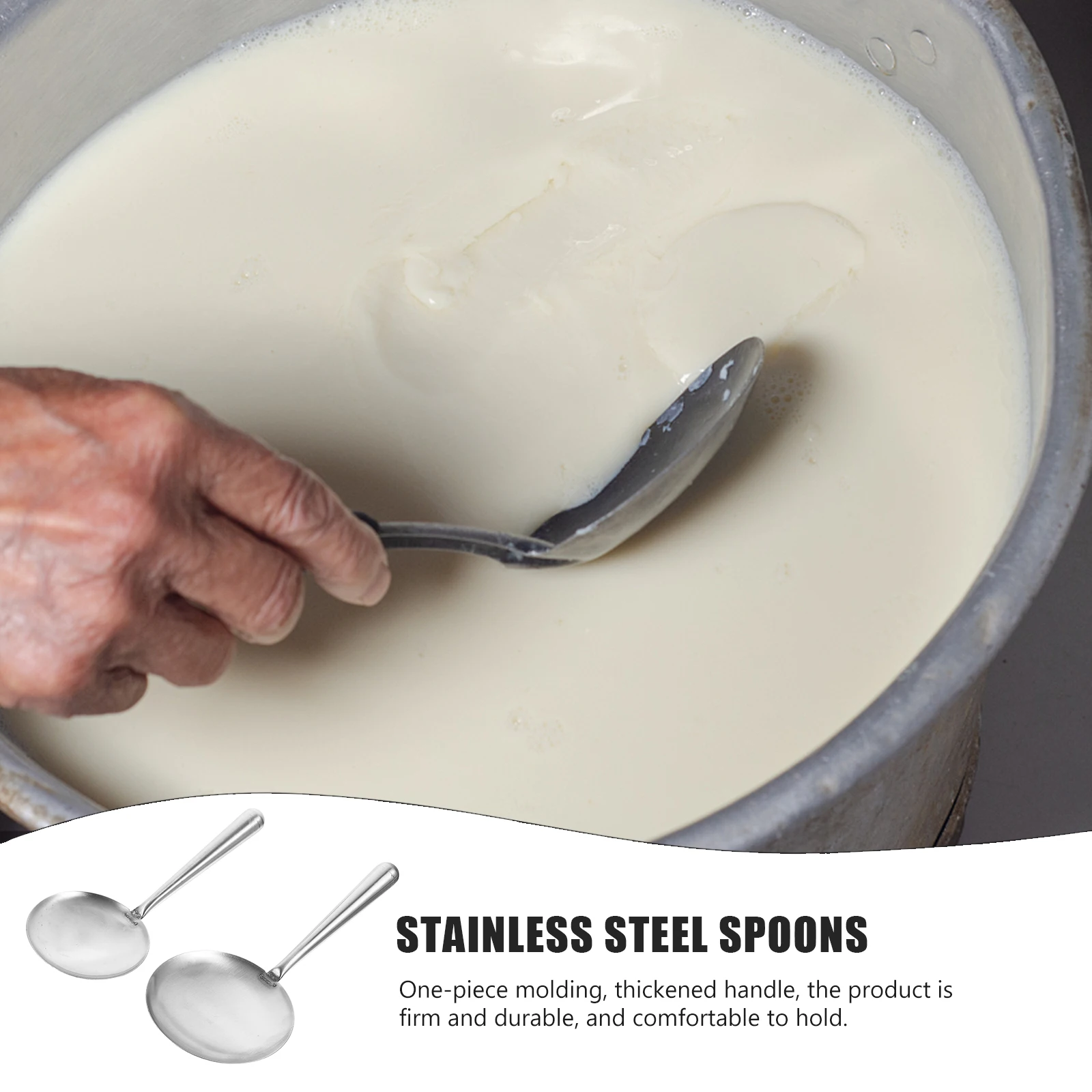 

2pcs Stainless Steel Tofu Serving Spoons One-Piece Molding Ergonomic Handle Kitchen Gadgets For Rice Soup Water Food