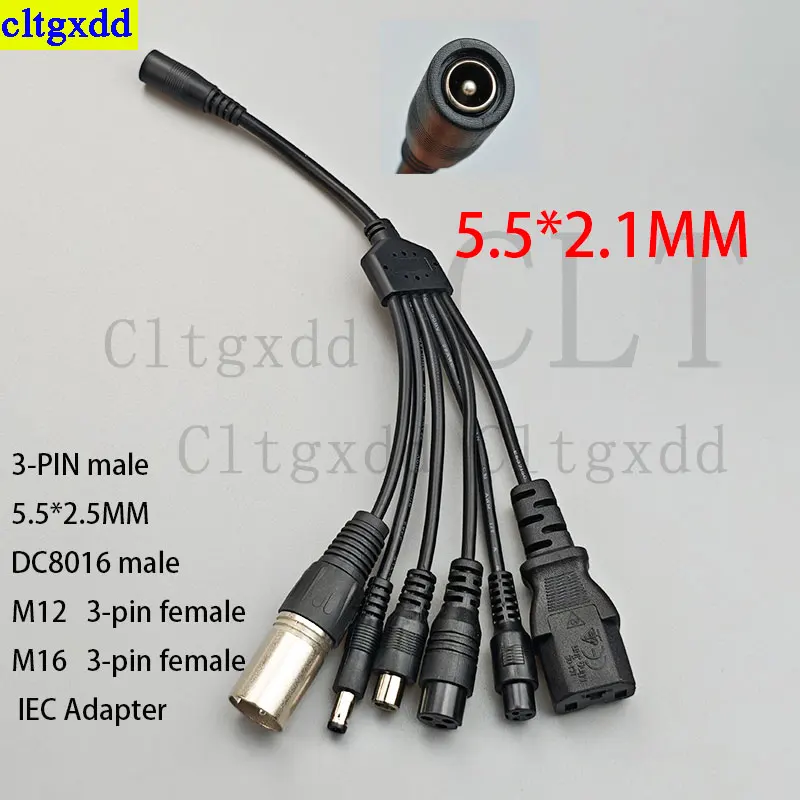 Cltgxdd 1piece DC 5.5X2.1MM to M12 M16 3Pin XLR RCA IEC 3P 8016 5.5*2.5 cable FOR scooter electric bike charging plug adapter