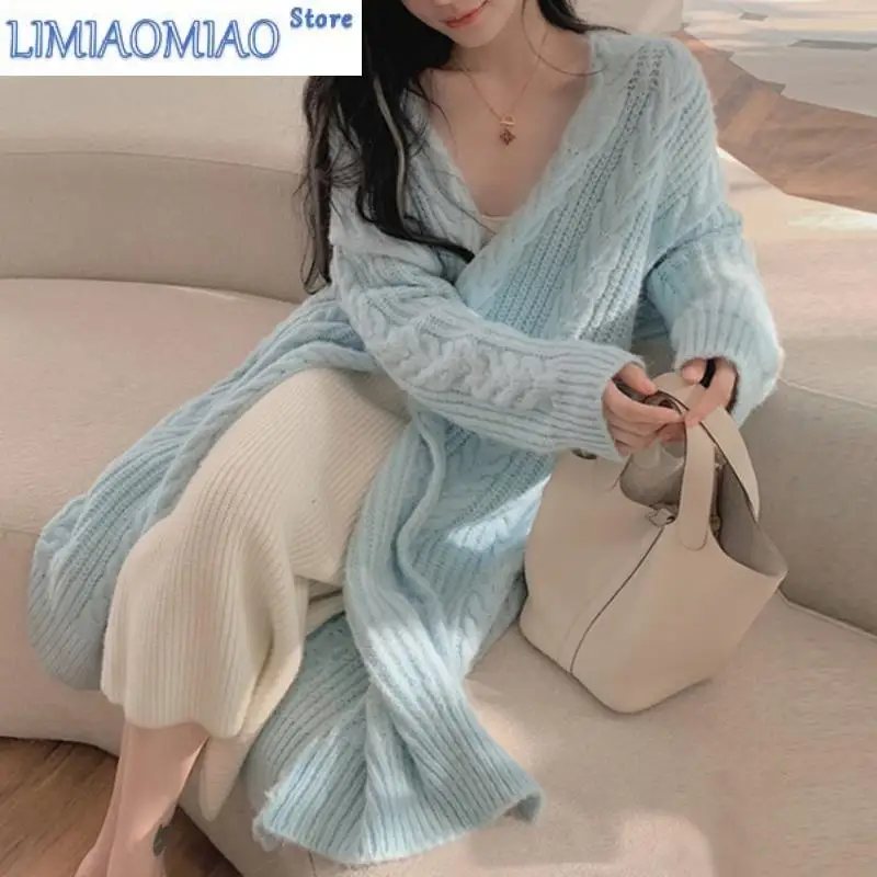 New Mid-Length Idle Style Cable-Knit Sweater Coat Women Autumn and Winter Design Retro Loose Thick Knit Cardigan