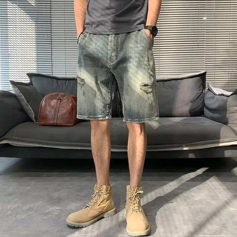 

Bermuda Half Wide Loose Short Jeans Pants for Men Long with Pockets Man Denim Shorts Baggy Thin Harajuku New in Original Xxxl Xl