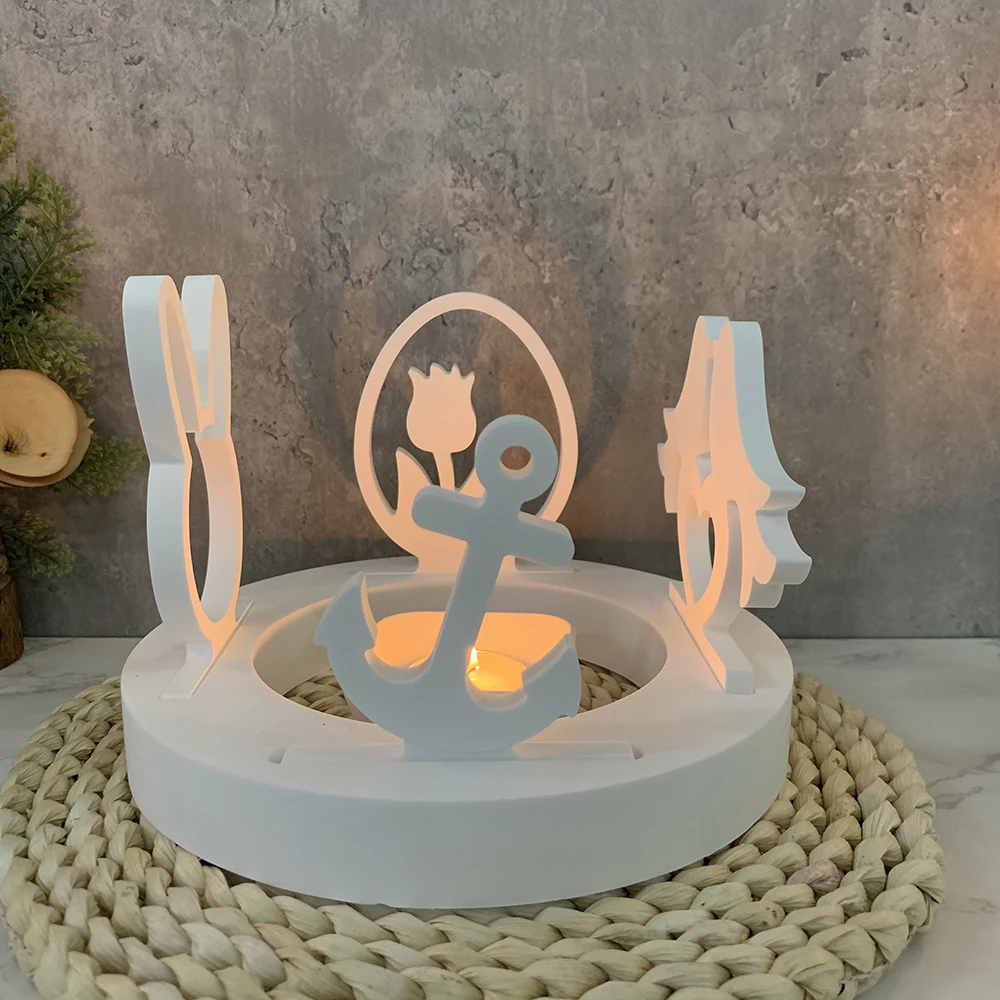 Cement Round Candle Holder Silicone Mold Candle Base Aromatherapy Heating Candlestick Concrete Mold  Easter Resin Ornament Mold