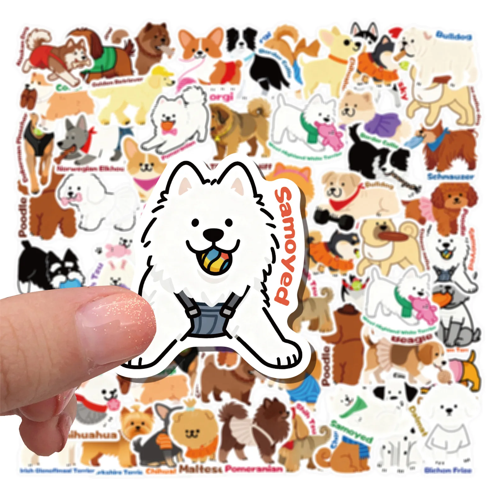 50 Pcs Creative Cute Cartoon Hand-Drawn Dog Graffiti Waterproof Decorative Journal Stickers