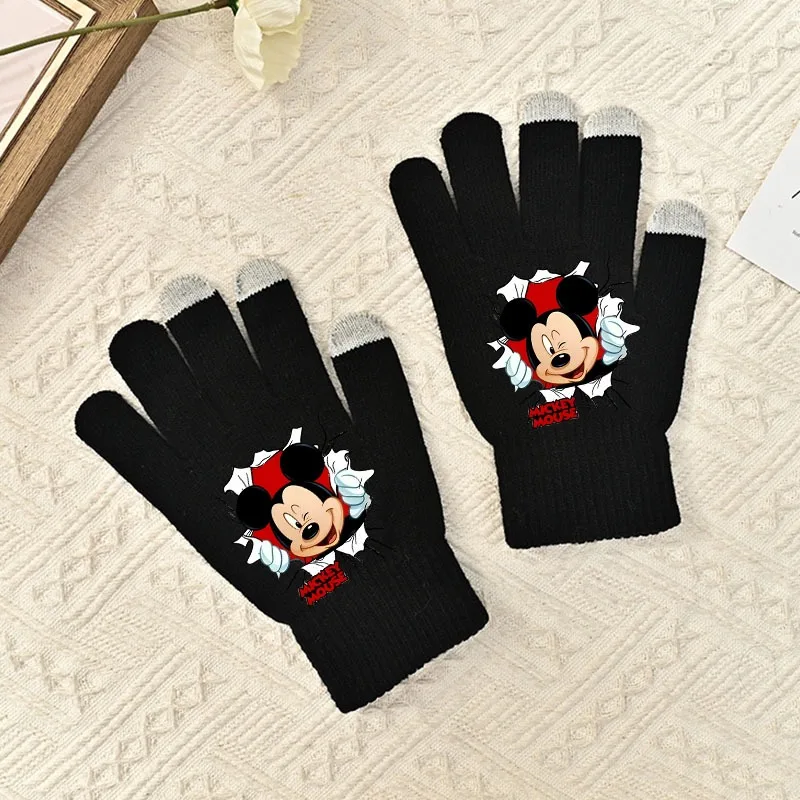 Disney mickey mouse women Gloves Winter Warm Stretch Knit Mittens Touch Screen Cute Girl Boy Five-finger Glove Birthday Gifts