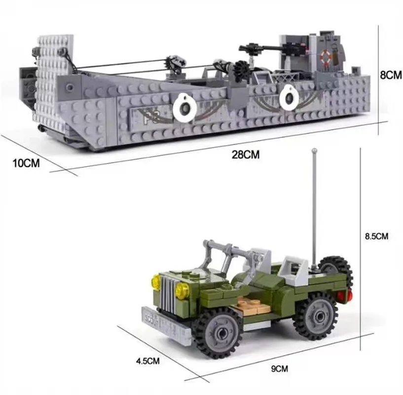 클래식 WW2 작전 오버로드 노르망디 상륙함 히긴스 보트, LCM 모델 빌딩 블록 키트, 군사 전쟁 브릭, 어린이 선물