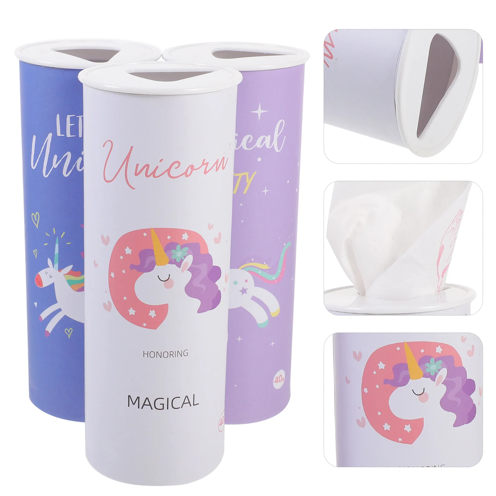 3 Pcs Car Napkins Cylinder Tissues Boxes Face Unicorn Towel Container Decoration Dinner Cartoon Paper