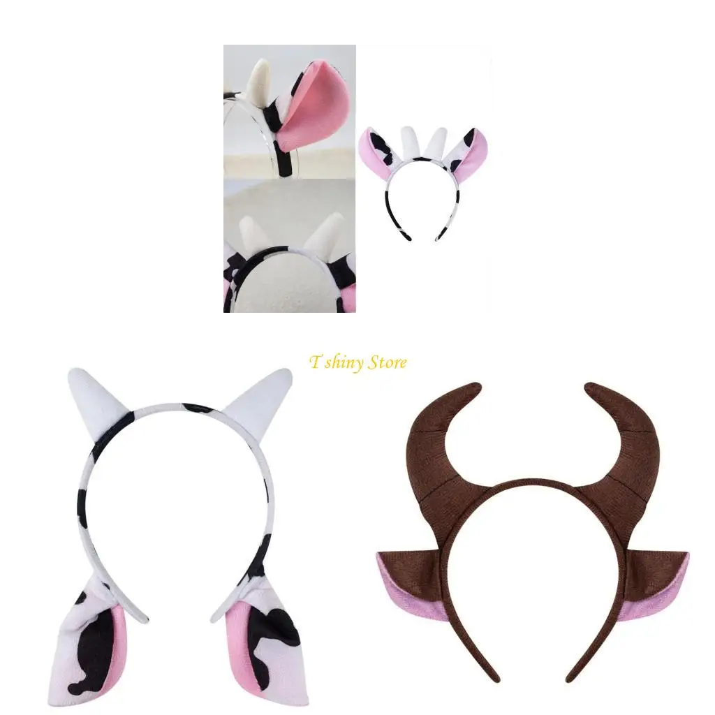 N58F Practical Cartoon Cow Horn Headband met zachte pluche geschikt voor verschillende leeftijden en hoofdmaten Kids Teen