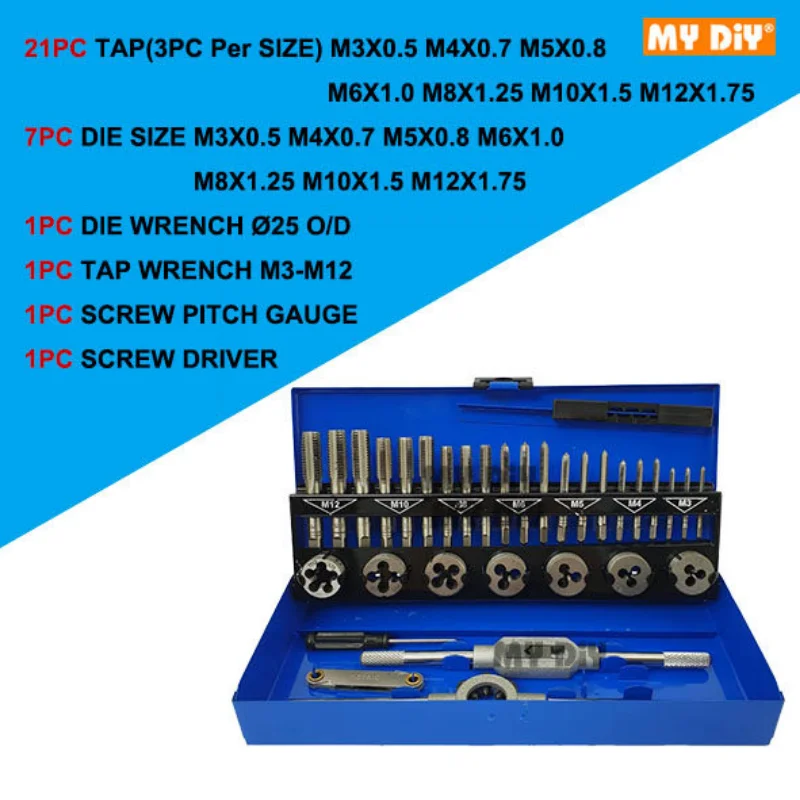 6/32pcs Screw Thread Hand Metric Tap Wrench And Die Set / Hand Threading Tool Tungsten Carbide Tool Bit Set