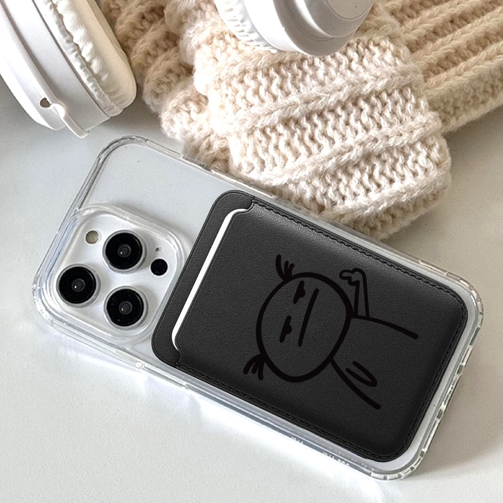 Stick Figures Leder-Kartenetui Handyhülle Kartenhalter für Magnetische Hülle Geeignet für alle iPhone Magsafe Karten-Handy-Rückseiten-Taschen – Detail 4