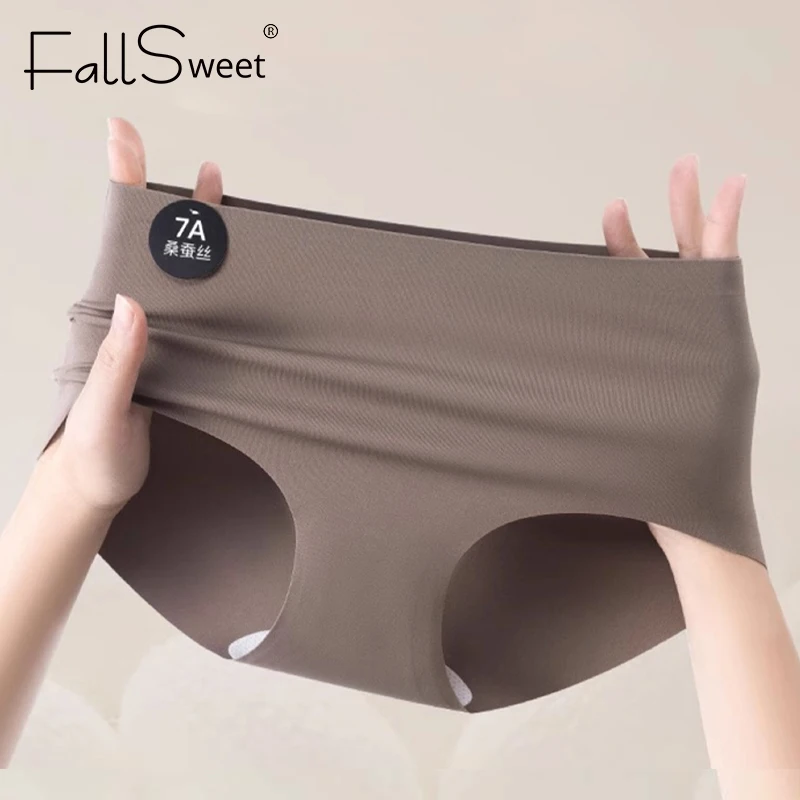 Falllsweet 4Pcs/Set Seamless Silk Briefs For Women Mulberry Silk Panties Comfortable Underpants Soft Lightweight Underwear M-2XL - Image 3