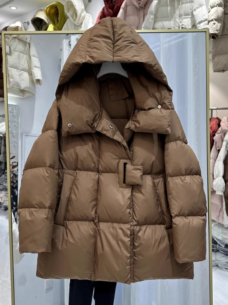 Zimowa kurtka puchowa damska z 90% puchem kaczym, modna, gruba, ciepła, puszysta parka, nowość 2025, luźna, oversize'owa kurtka puchowa, odzież wierzchnia.