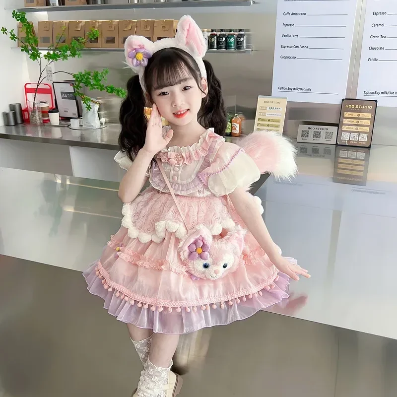 Disney Summer Dress New Princess Lingna Belle Lolita Dress Girl's High-end Birthday Dress Role-playing Western-style Clothing