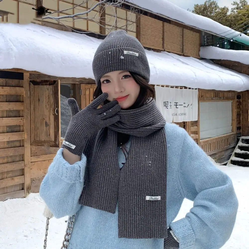 

Neck Warmer Solid Color Hat Scarf Gloves Set Warm Thicken Thermal Knit Cap Ear Protection Thickened Winter Beanie Hat Hiking