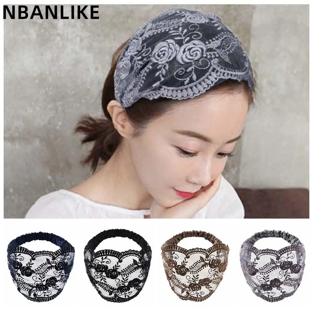 

Korean Elastic Lace Flower Headband Non Slip Wide Side Head Wrap Hair Accessories