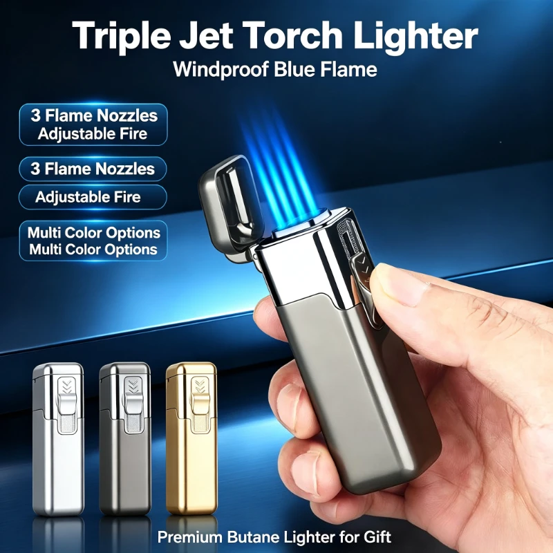 

Four Jet Blue Flame Turbo Cigar Lighter, Strong Fire High Pressure Straight Cycle Butane Torch, Premium Smoking Present for Guys