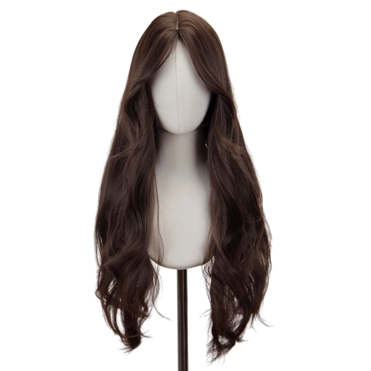 

Парик средней части синтетических волос без челки, темно-коричневые натуральные волосы, термостойкие длинные парики для повседневного использования для женщин