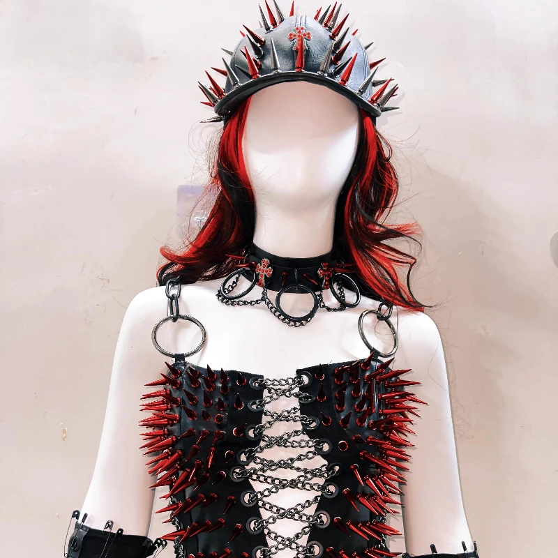 Original Design 2025 Summer New Heavy Craft Sweet Cool Rivet Women's Sling Gothic Punk Dark Sexy Hot Girl Mini Skirts Set Ladies