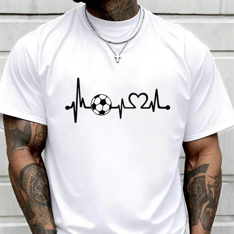 Soccer Heartbeat Print Creative Print T Shirt Summer Short-sleeved Casual Tee Men Women Streetwear Loose T-shirt