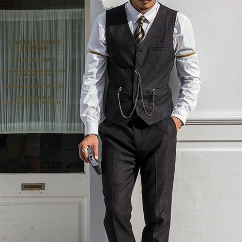 

Vest For Man British Retro Brothers Groomsman Slim Fit New Striped Men's Business Vest Suit Waistcoat