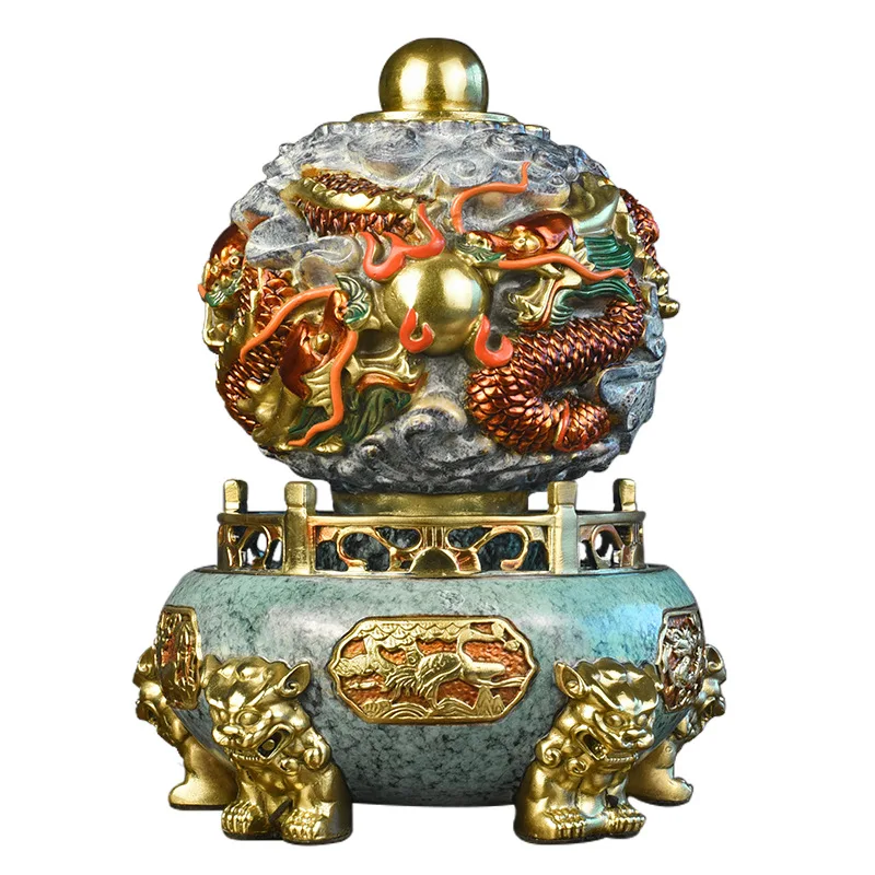 All-copper nine-turn Qiankun furnace dragon pattern tripod ornament cornucopia new Chinese office decoration handicrafts