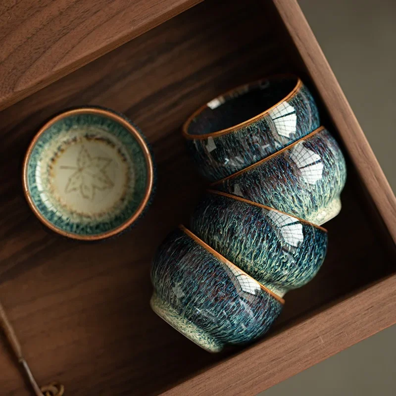 5Pcs Kiln-changed Jianzhan Teacup New Master Cup Teacup Cup Set Gift Box Holiday Gift Companion Coffeeware Teaware Tea Maker