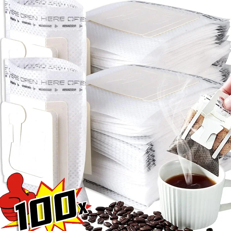 일회용 드립 커피 종이 팩 커피 필터 가방, 휴대용 걸이식 귀 에스프레소 커피 액세서리, 차 만들기 도구, 100 개, 50 개