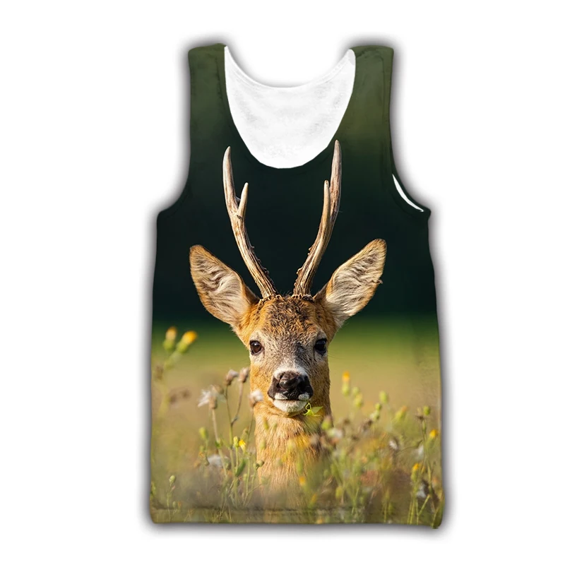 

New 3D Printing Hunting Deer Fashion Men Women Tracksuits Crewneck Hip Hop Vest Size S-7XL Mesh Top