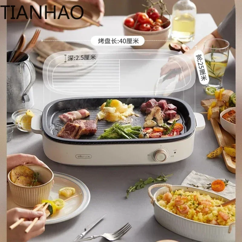 Electric Hot Pot Household Multi-functional Barbecue Shabu Barbecue Integrated Wok Rectangular Grilled Fish Electric Cooking Pot