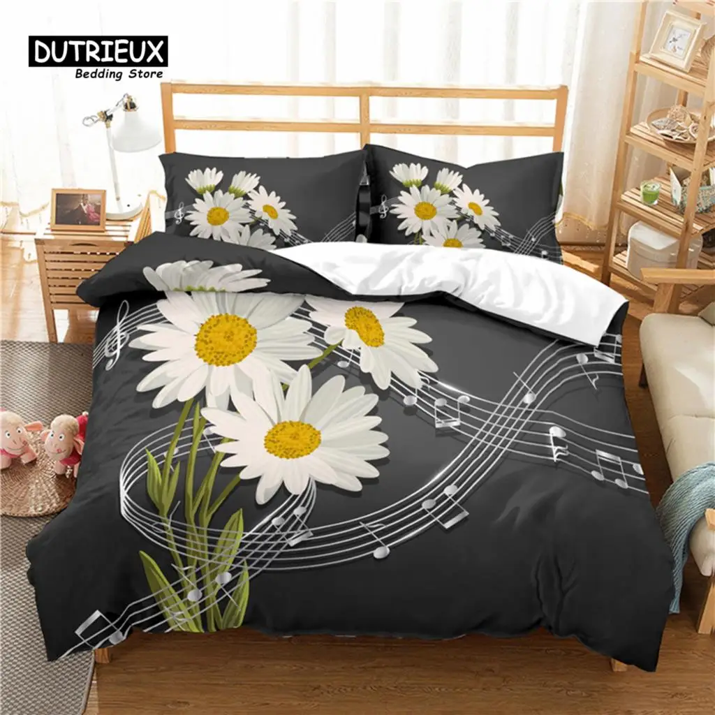 

Luxury 3D Musical Notes Flowers Print Home Living Comfortable Duvet Cover Pillowcase Bedding Set Queen and King EU/US/AU/UK Size