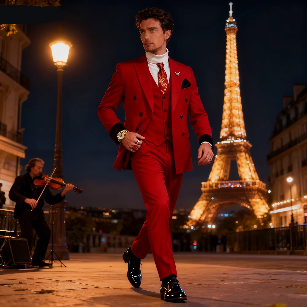 

Men's Double-breasted Three-piece Ensemble plus Size Groom's Wedding Attire Youthful Business Formal Casual Suit Set