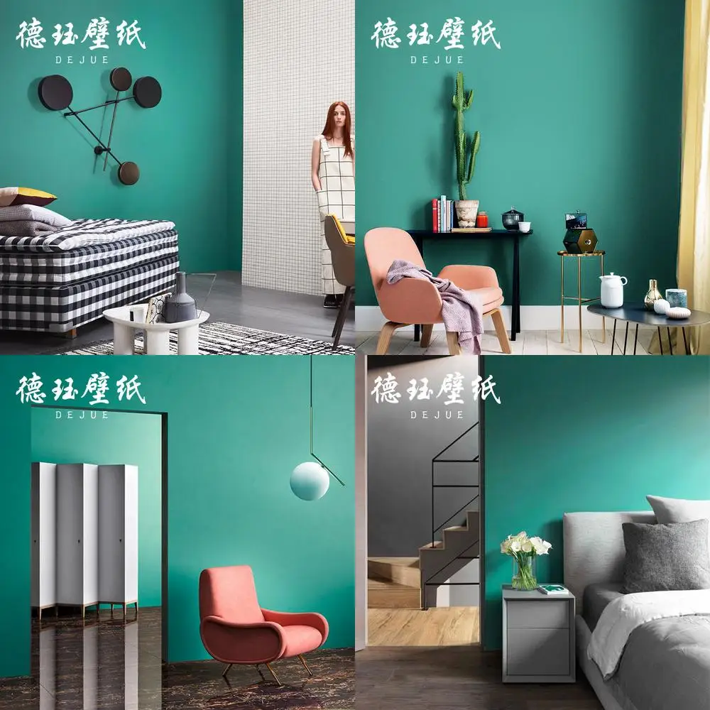 Nordic Style Wallpaper Modern Simple Non Woven Living Room Bedroom Solid Color Peacock Blue Wall Covering Non Self Adhesive