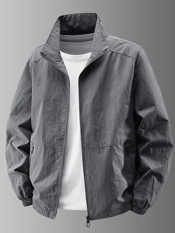 

Men's Outdoor Lightweight Stand Collar Jaet Spring Autumn Workwear Climbing Windproof Hiking irt Stand Fit Polyester F...