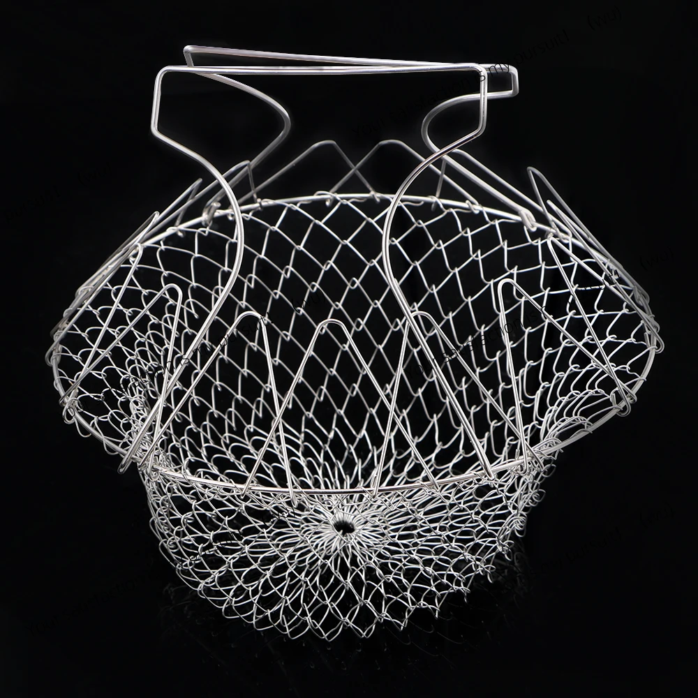 Foldable French Fries Basket Colander Vegetable And Fruit Filter Basket Steam Rinse Strainer Fryer Tool Stainless Steel