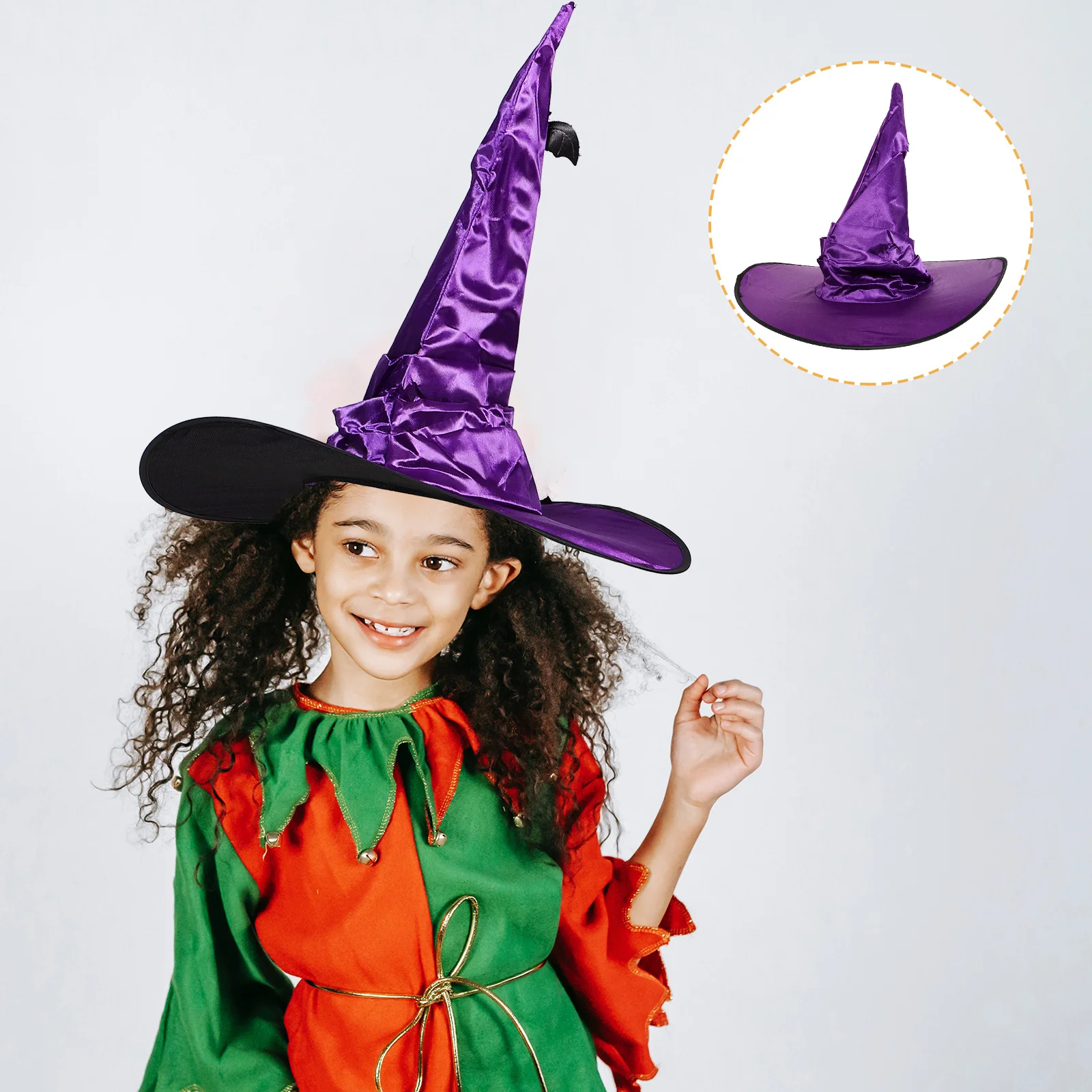 قبعة COLLBATH للهالوين الساحرة للنساء بحافة كبيرة وقلادة على شكل خفاش وإكسسوارات الحفلات التنكرية