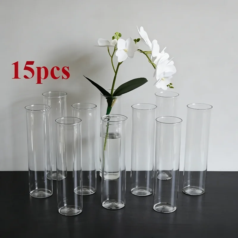 15-teiliges Set zylindrischer Plastikvasen, Hochtransparente Vasen, Geeignet für Einfache Desktop-Blumenarrangements und Dekorationsflaschen