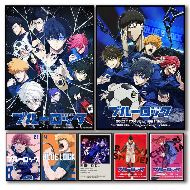 Pop Japan-Conjunto de póster de fútbol con candado azul, lienzo estético, arte de pared de fútbol, decoración de habitación de jugador Kawaii para niños, regalo para niños