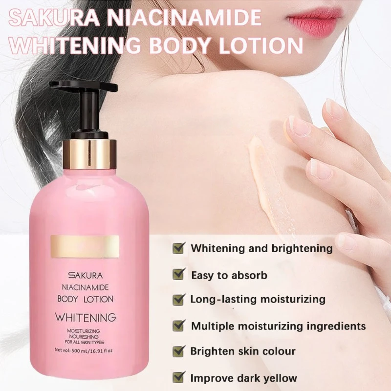 

500ml Sakura Niacinamide Body Lotion Daily Brightening 24H Fragrance Hydration Dry Skin Whitening Cream Moisturizing Smoothing