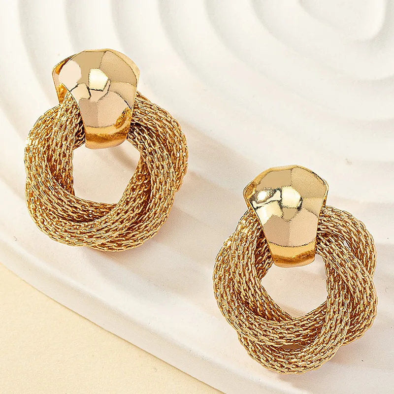 Vintage Metallic Twisted weaving Round Circle Dangle Earrings 2024 New Fashion Wedding Party Drop Earrings for Woman Jewelry image 2