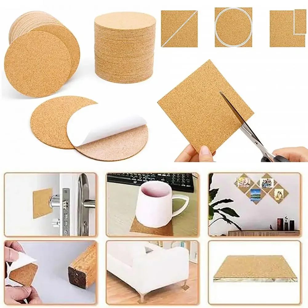10pcs Round Square Cork Coaster with Self-Adhesive DIY Backboard, Suitable for Home Bar Coasters and DIY Craft Products