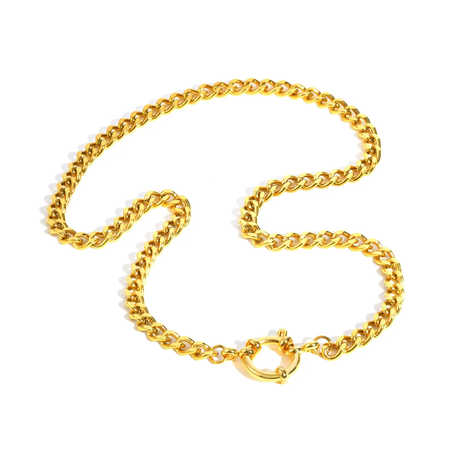 Chunky Bubble Buckle Necklace for Women,Stainless Steel Bead/Grinding/NK Chain Necklaces,18K Gold Plated Punk Jewelry Gifts - Image 2
