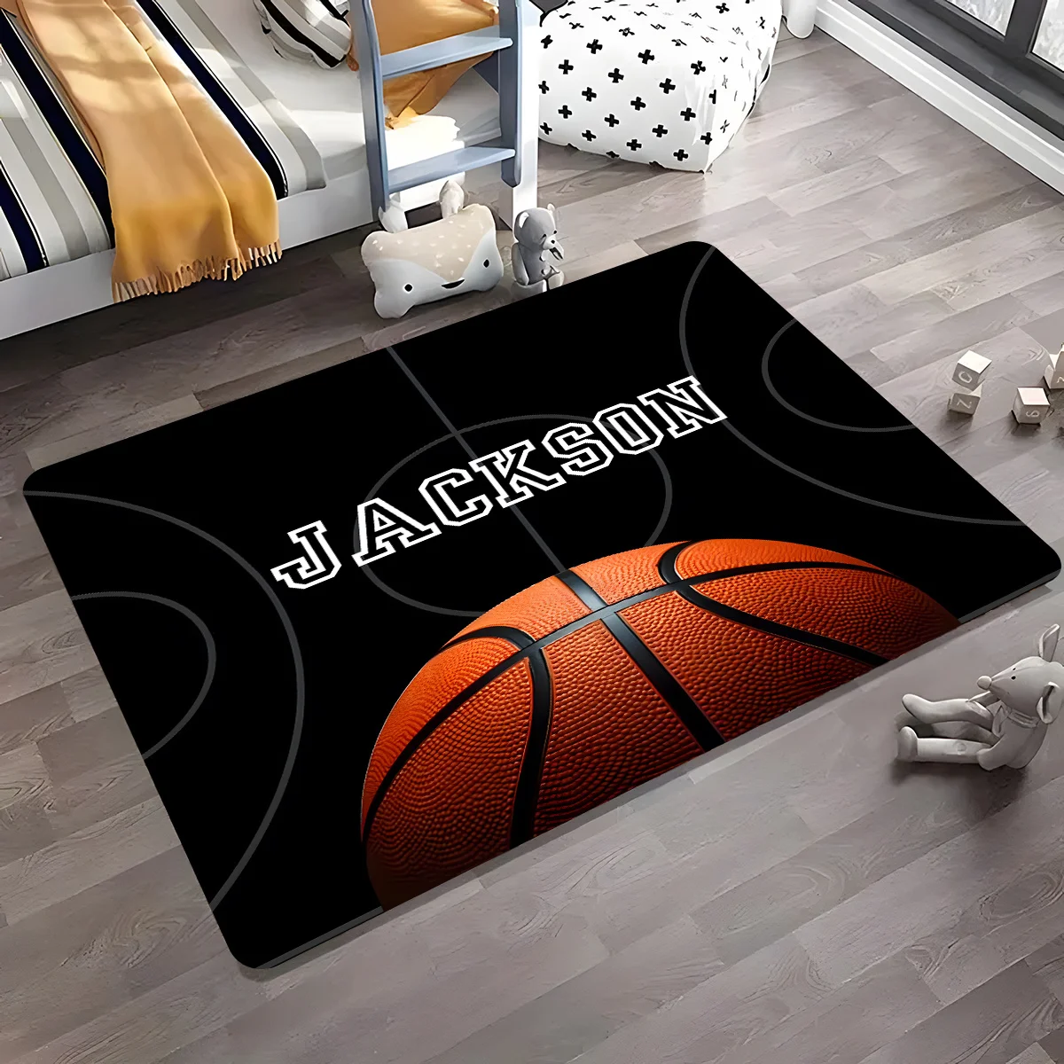 ersonalized Custom Name Basketball Court Rug - Non-Slip Soft Sponge Floor Mat for Bedroom, Kitchen, Hallway & Entrance Decor
